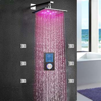 Trialo Solid Brass Color Changing Water Powered Led Shower with Adjustable Body Jets and Digital Mixer